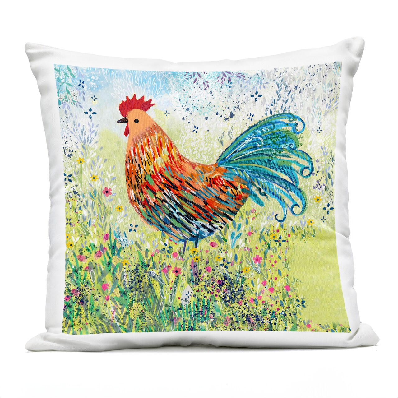 Stupell Industries Cockerel Rooster in Colorful Garden Outdoor Printed Pillow, design by Clare Tupper, 18 x 7 x 18